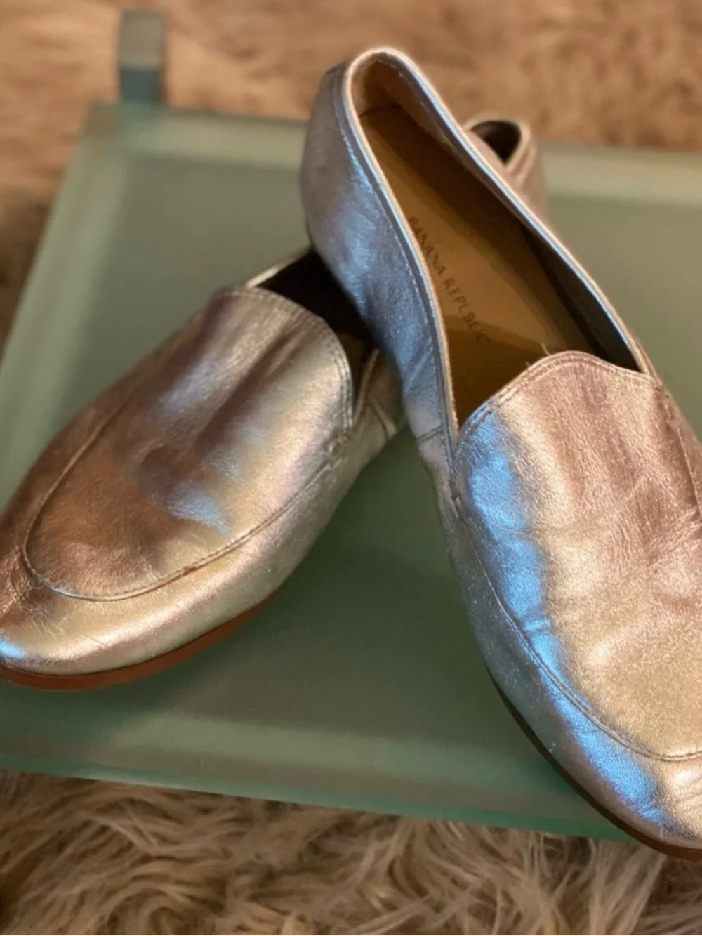 Banana Republic “Demi” Metallic Silver Slip-On Loafers
